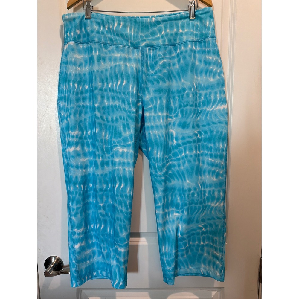 Lands End Womens 1X Blue Water Ripple Print Cropped Active Leggings Yoga Pants